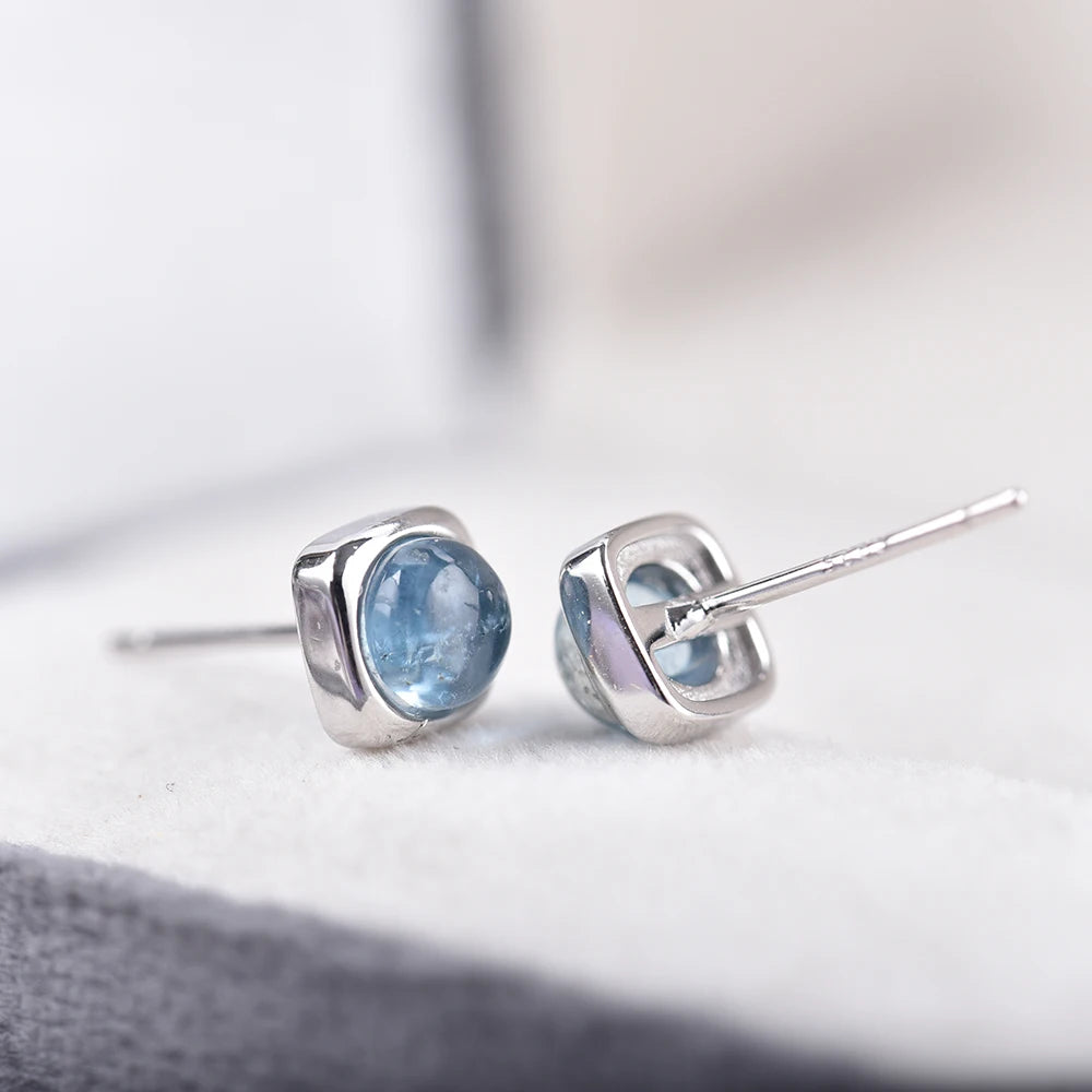 ITSMOS Small Genuine Blue Aquamarine Studs Earrings Natural Gemstone Crystal Delicate Simple Jewelry Women Classic Gift