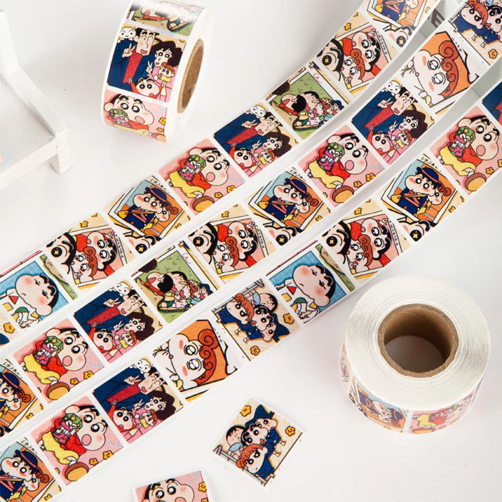 500pcs Kawaii Anime Crayon Shin-chan Stickers Roll Funny Cartoon Decoration Decals DIY Laptop Stationery Kids Reward Sticker Toy