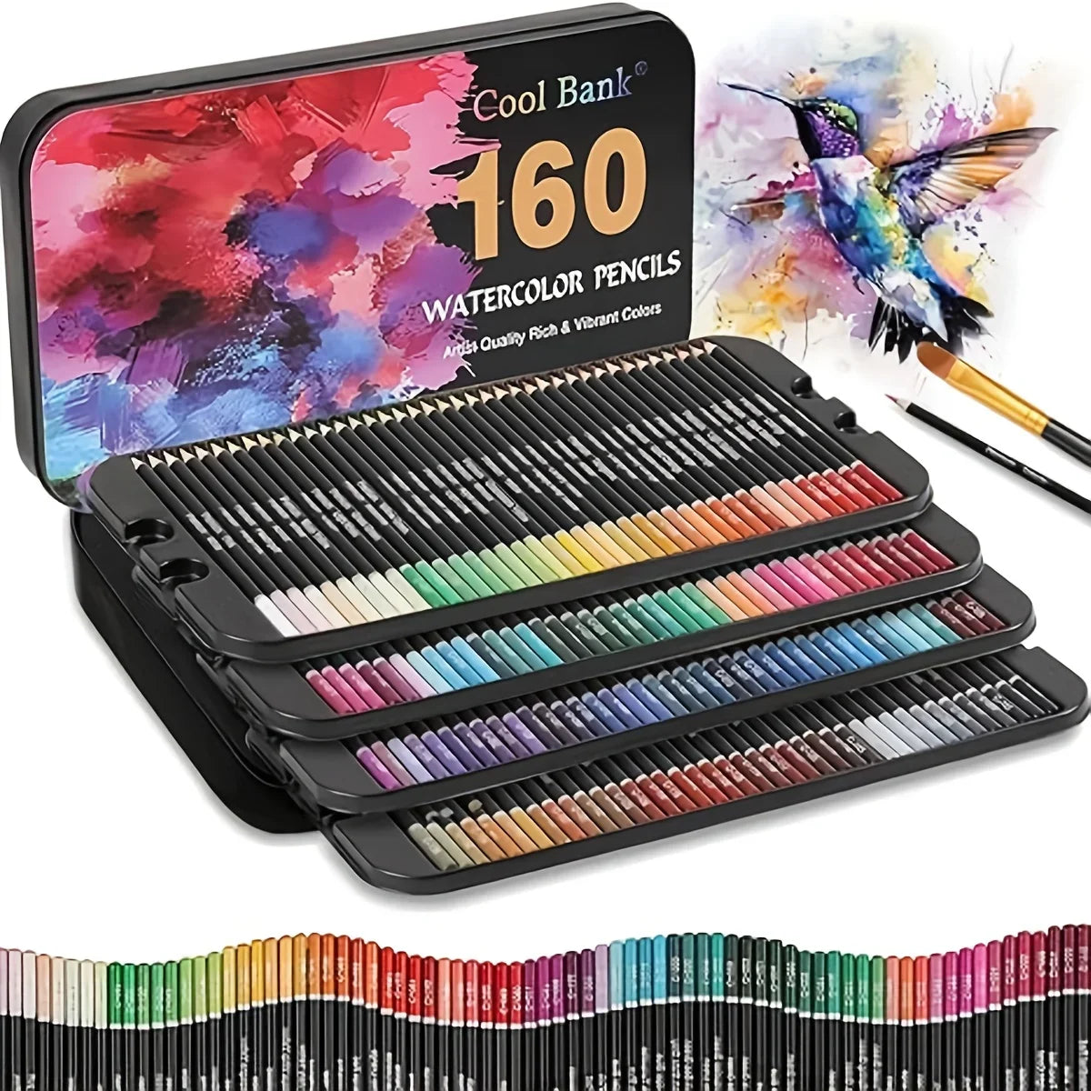 72/120/160 Watercolour Pencils Set, Premium Pigments for Mixing, Drawing For Artists, in Tin Presentation Box