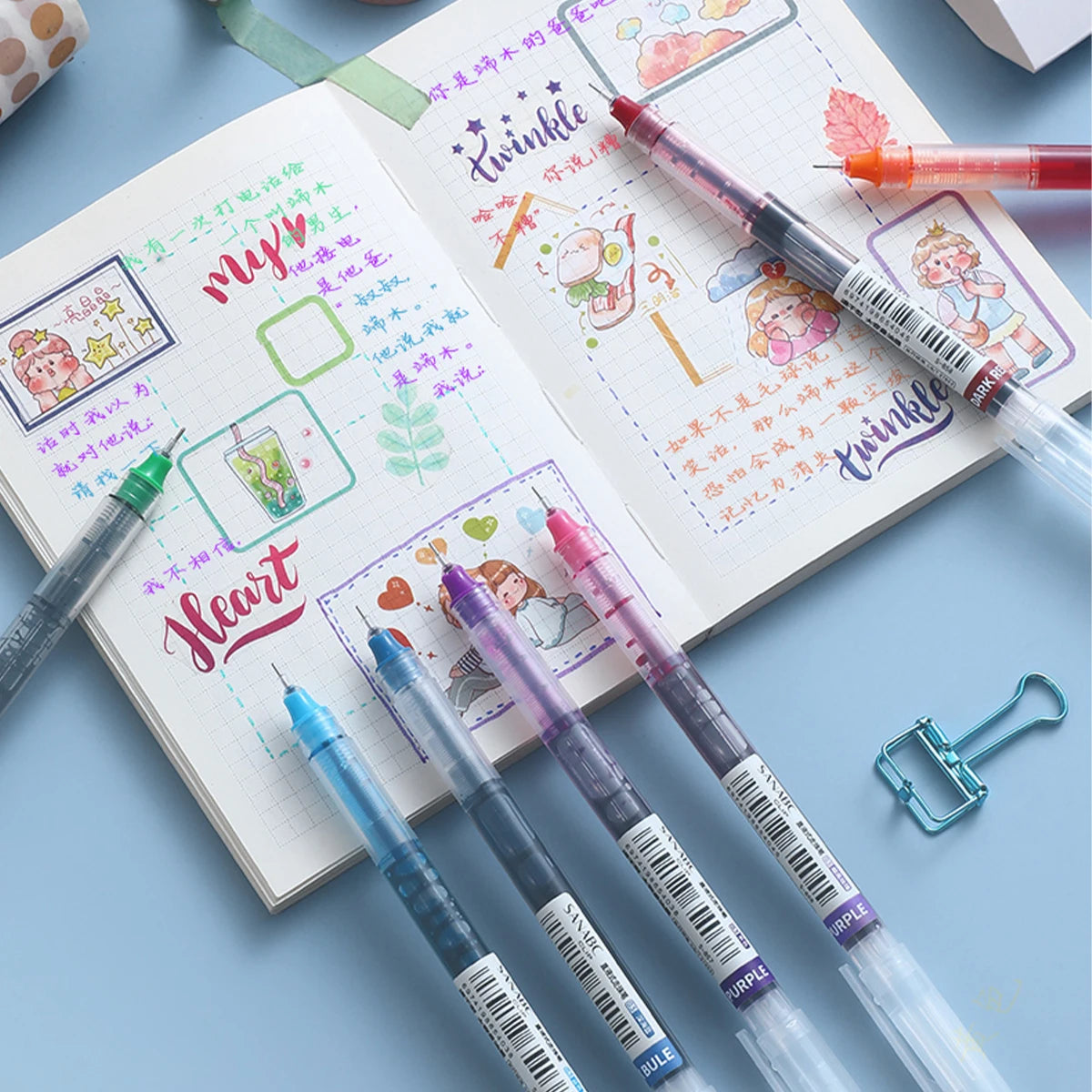 10 Pcs Color Gel pens.Quick Drying Large Capacity,0.5mm, suitable for Students, Note-taking, Marking, Drawing, Bookkeeping.