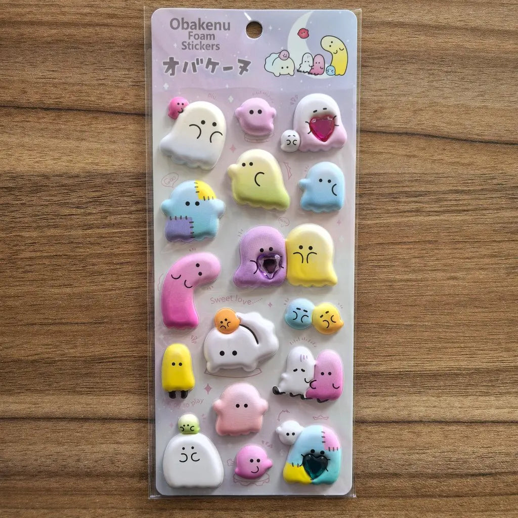 4 Sheets Obakeinu Foam Stickers - Cute Ghost Character Decals for DIY Crafts, Journals & Kids’ Decor RecordingYourLife Store