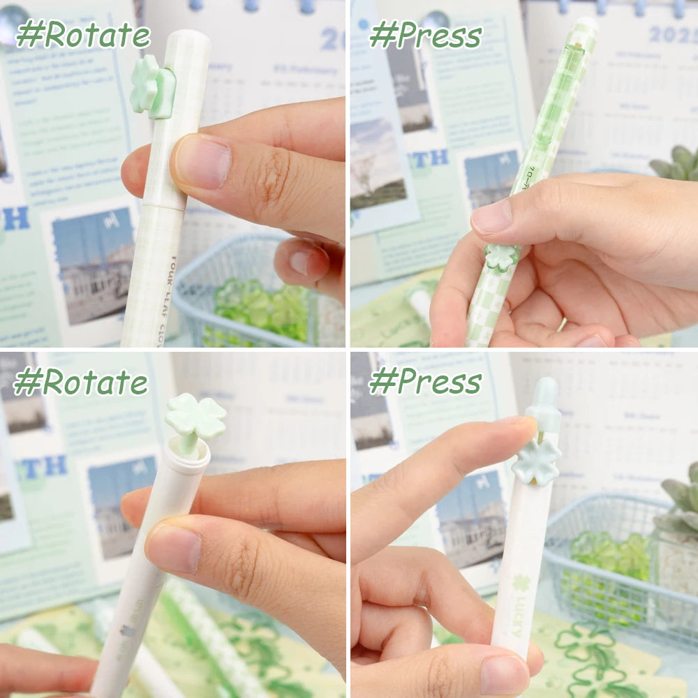 4 Pcs/Set Four-Leaf Clover Gel Pens 0.5mm Black Ink Quick-Drying & Smooth Writing Pen for Office School Study Exam Stationery