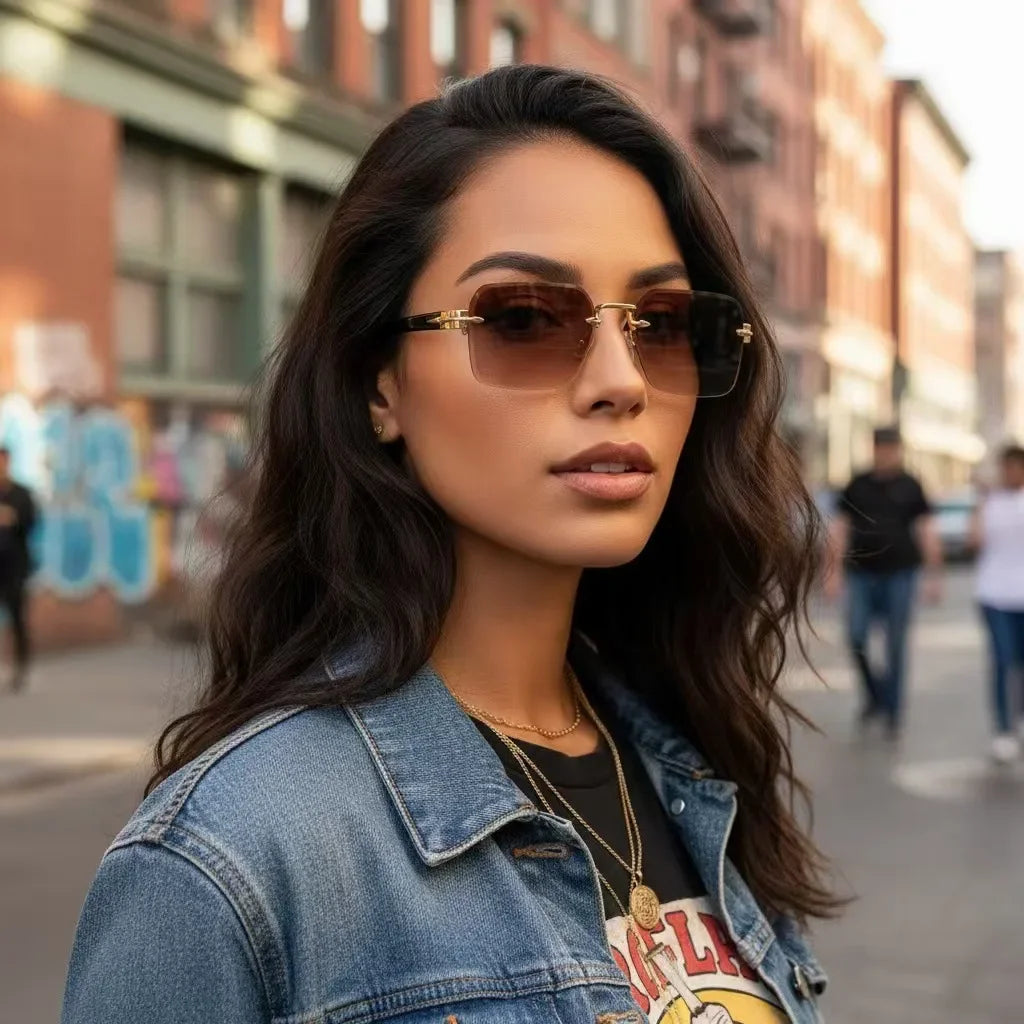 New Rimless Sunglasses Men Women Brand Designer Eyewear Retro Rectangle Sun Glasses Fashion Oculos