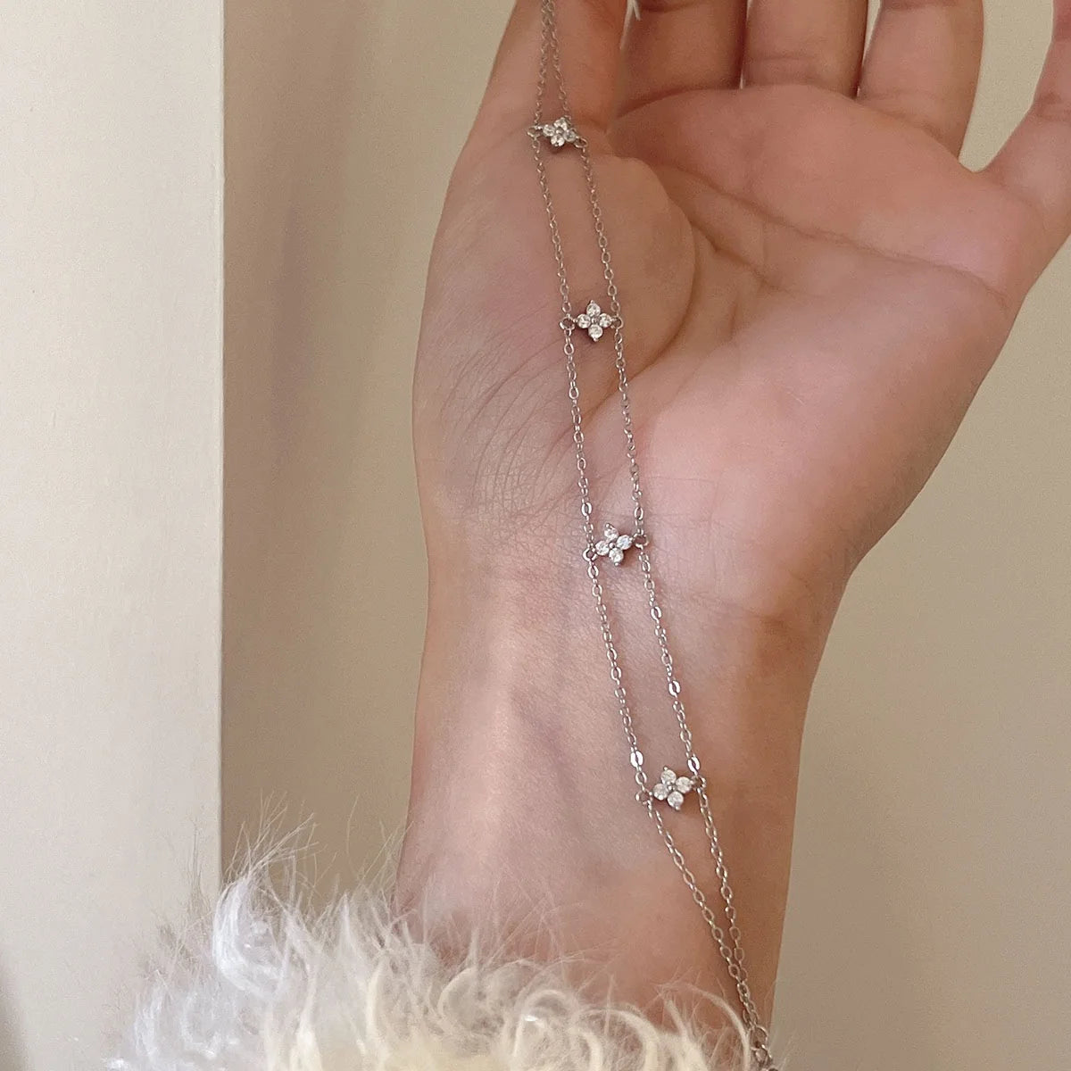 S925 Sterling Silver Plated 18K Gold Light Luxury Double-layer Flower Zircon Bracelet Exquisite Simple Temperament Jewelry Gift