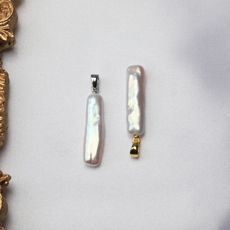 Natural Aurora Bright White Small Silver Bar Baroque Pearl S925 Sterling Silver Pendant Necklace Light Luxury Fashion Jewelry