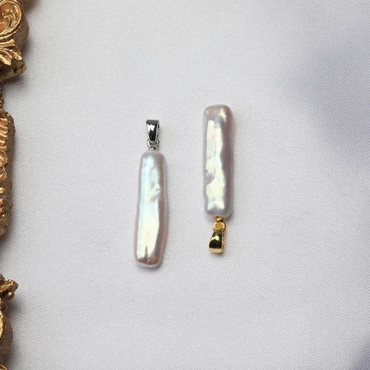 Natural Aurora Bright White Small Silver Bar Baroque Pearl S925 Sterling Silver Pendant Necklace Light Luxury Fashion Jewelry