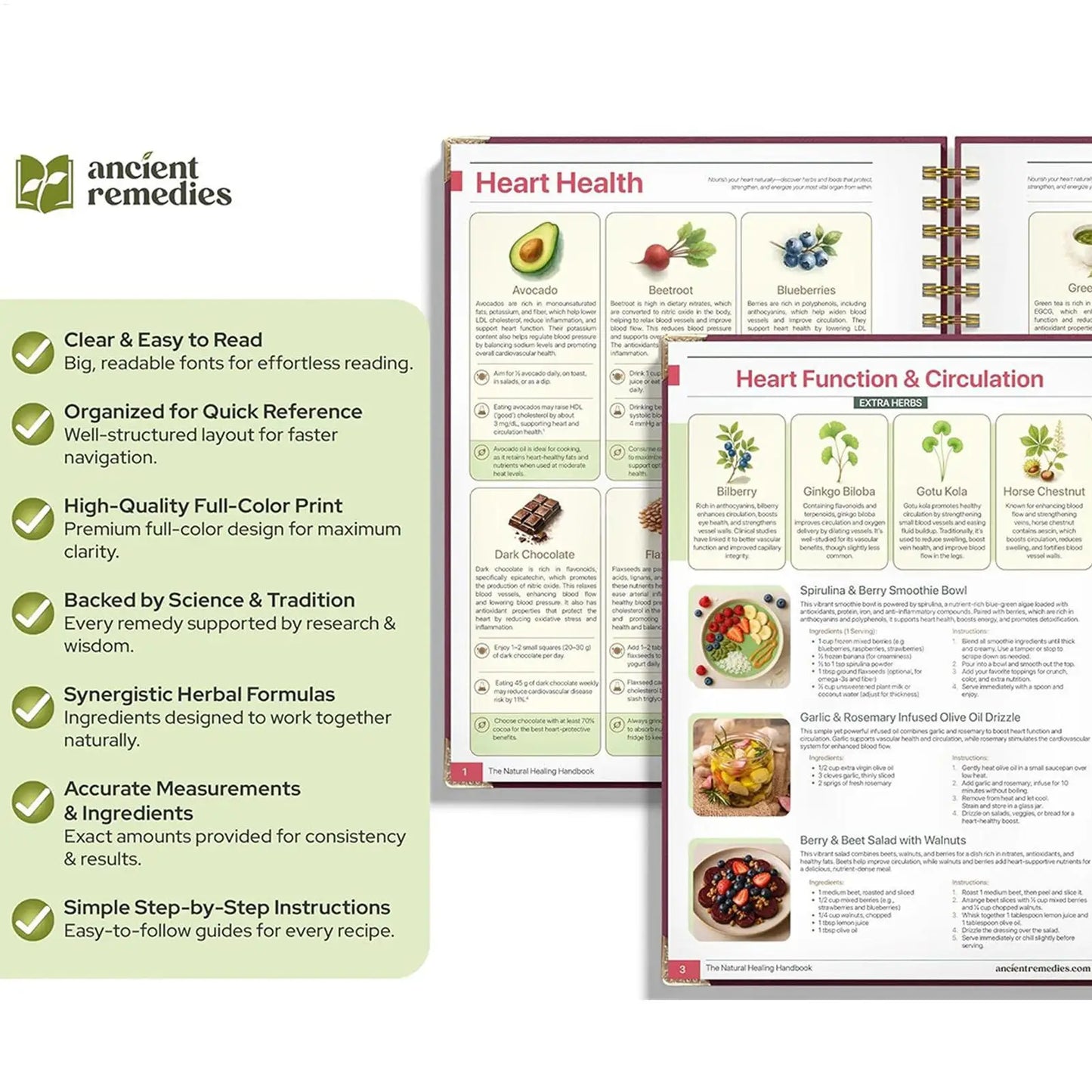 250x176x10mm Human Health Guide Book Plant Theme Eating Recipe Spiral Binding Natural Book for Family Adult Elderly Chef Study