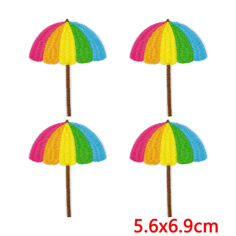 10Pcs/Lot Cool Summer Pool Iron On Patches For Clothing Beach Chair Colorful Kite Aloha Embroidery Patches Backpack Appliques