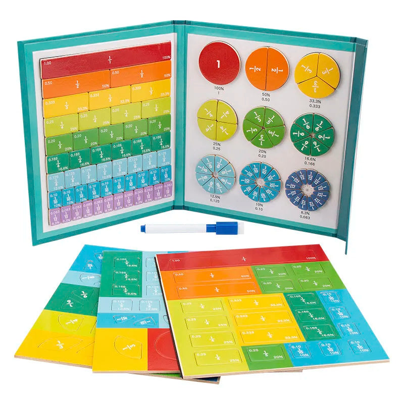 Children Magnetic Fraction Learning Math Toys Wooden Fraction Book Set Kids Arithmetic Learning Educational Toys Teaching Aids