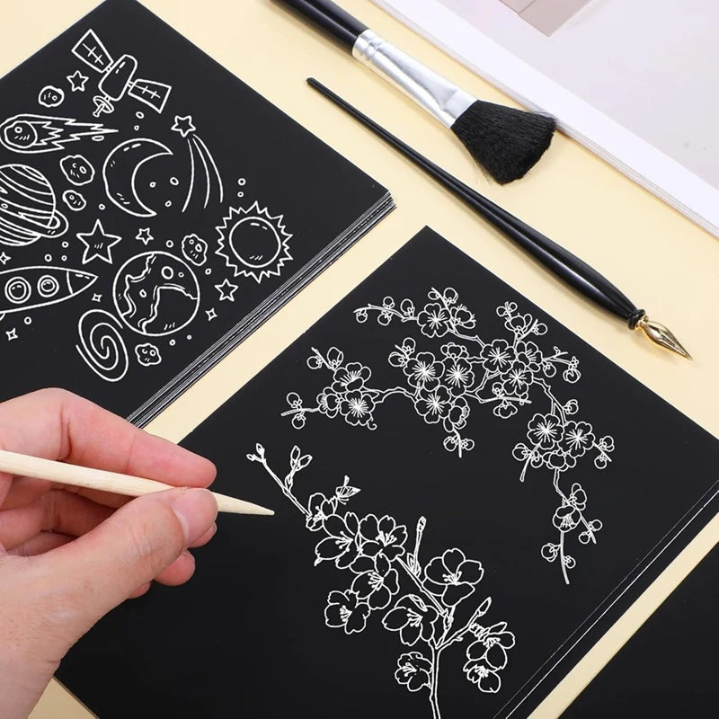 50 Sheets ScratchArt for Kids 4.9x7.3inch Scratch Paper Art Set Painting with Art Tools DIY-A13G