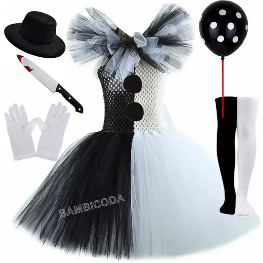 The Clown Costume Terrifier Art Girl Black White Fancy Tutu Dress Horror Joker Dress for Girls Halloween Carnival Party Costumes