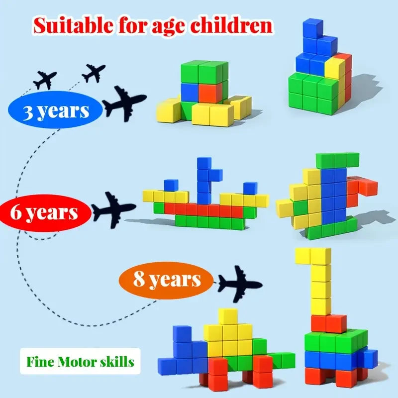 Magnetic Cubes Building Blocks Toys STEM Educational Construction Play Sensory Learning For Toddlers Kids Early Development