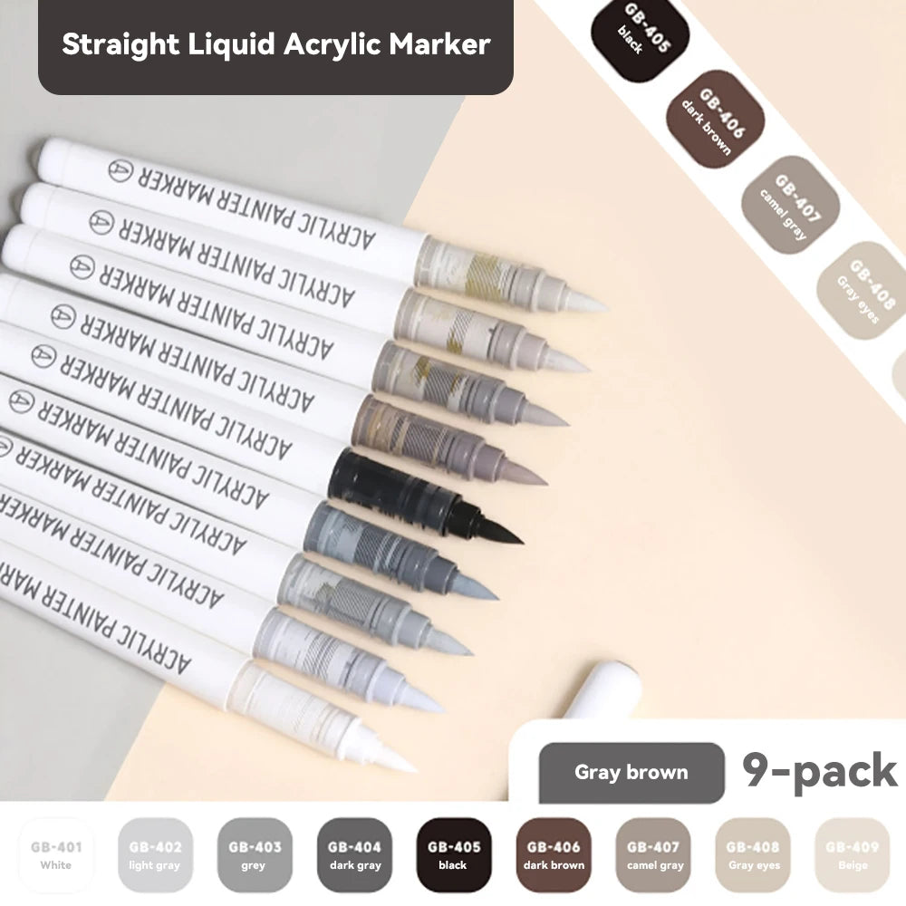 9pcs/Box Mix Color Acrylic Markers Set Art Rock Painting Pens Kids Gift Graffiti For Stone Glass Book Shoes DIY Craft Supplies
