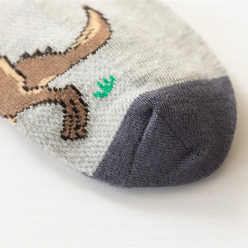 5 Pairs Boy's Dinosaur Pattern Socks Comfortable Breathable Casual Soft Kids Socks
