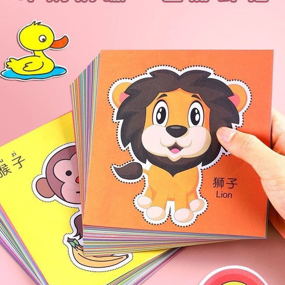 90 Sheets Kids Paper Cutting Book - Animals Fruits Vegetables DIY Educational Art Craft Fine Motor Skills Training for Preschool