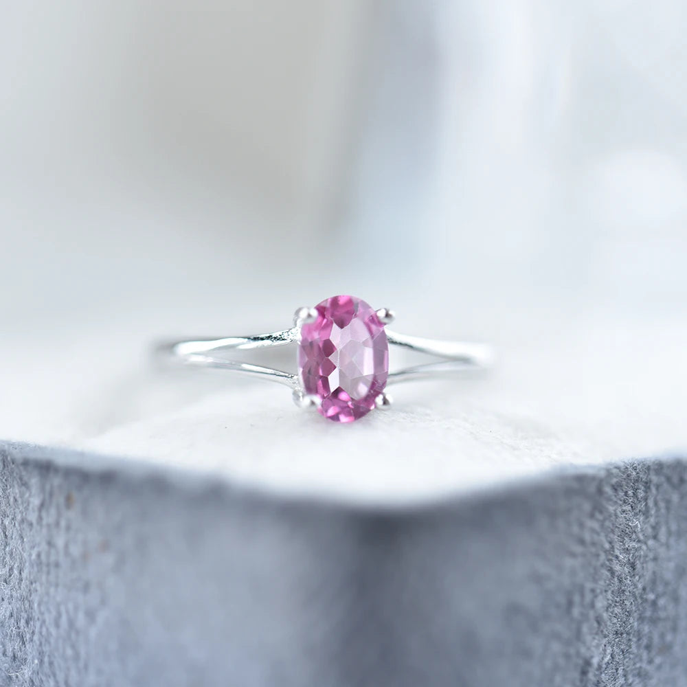 ITSMOS Natural Pink Topaz Rings Genuine Solid s925 Sterling Silver Bands Simple Diamond Dainty Fine Jewelry for Women Gift