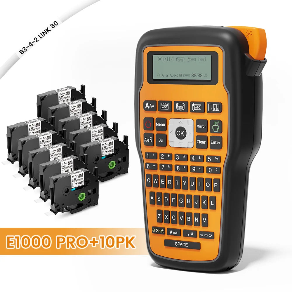Industrial Label Printer E1000 PRO Portable Heat Shrink Tube Label Printer Compatible Brother HSE-231 HSE-631 for Marking Cable