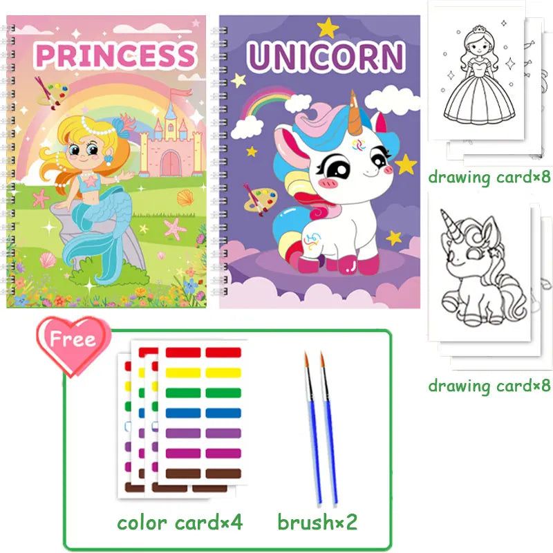 Montessori Kids Watercolor Coloring Book with Built-in Paint Board And Brushes Educational Creative Art Gift for Children
