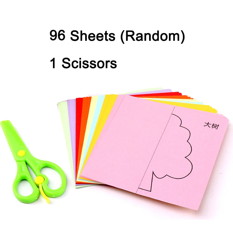 96 Sheets Paper-Cut Set Paper Cutting Scissor Skills Activity Cutting Book Kids DIY Crafts Toys Kits with Child-Safe Scissors