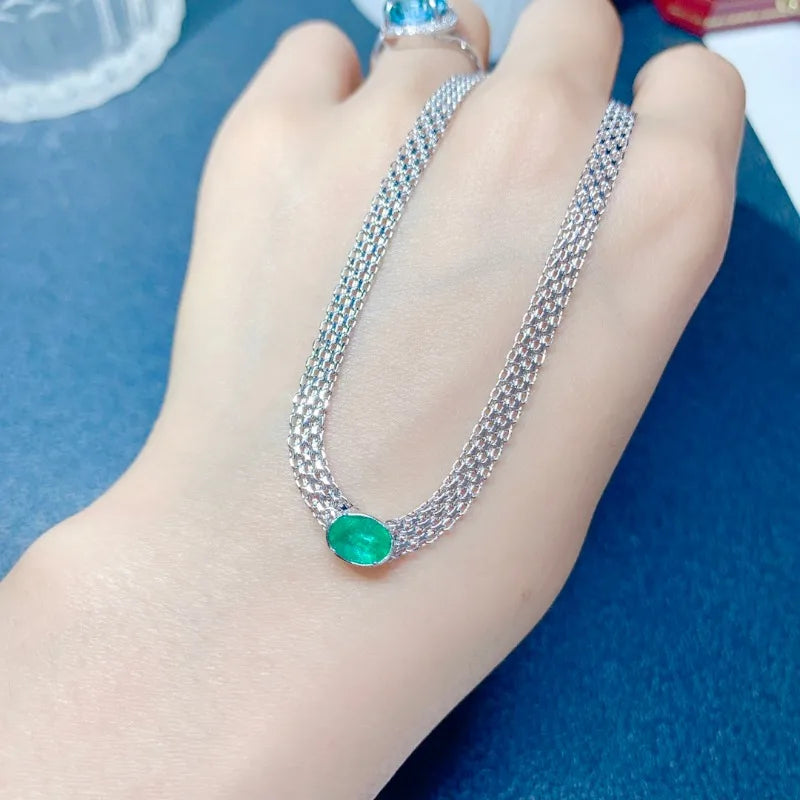 Natural Genuine Emerald Sterling Silver Pendants Precious Gemstone Romantic Fine Jewelrys S925 Gift Engagement