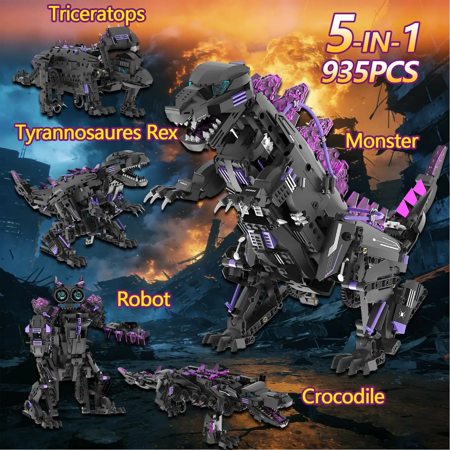 5in1 STEM Robot Dinosaurs Building Toys for Kids Remote & APP Controlled Dinosaur Robot STEM Building Kit for Science Learn