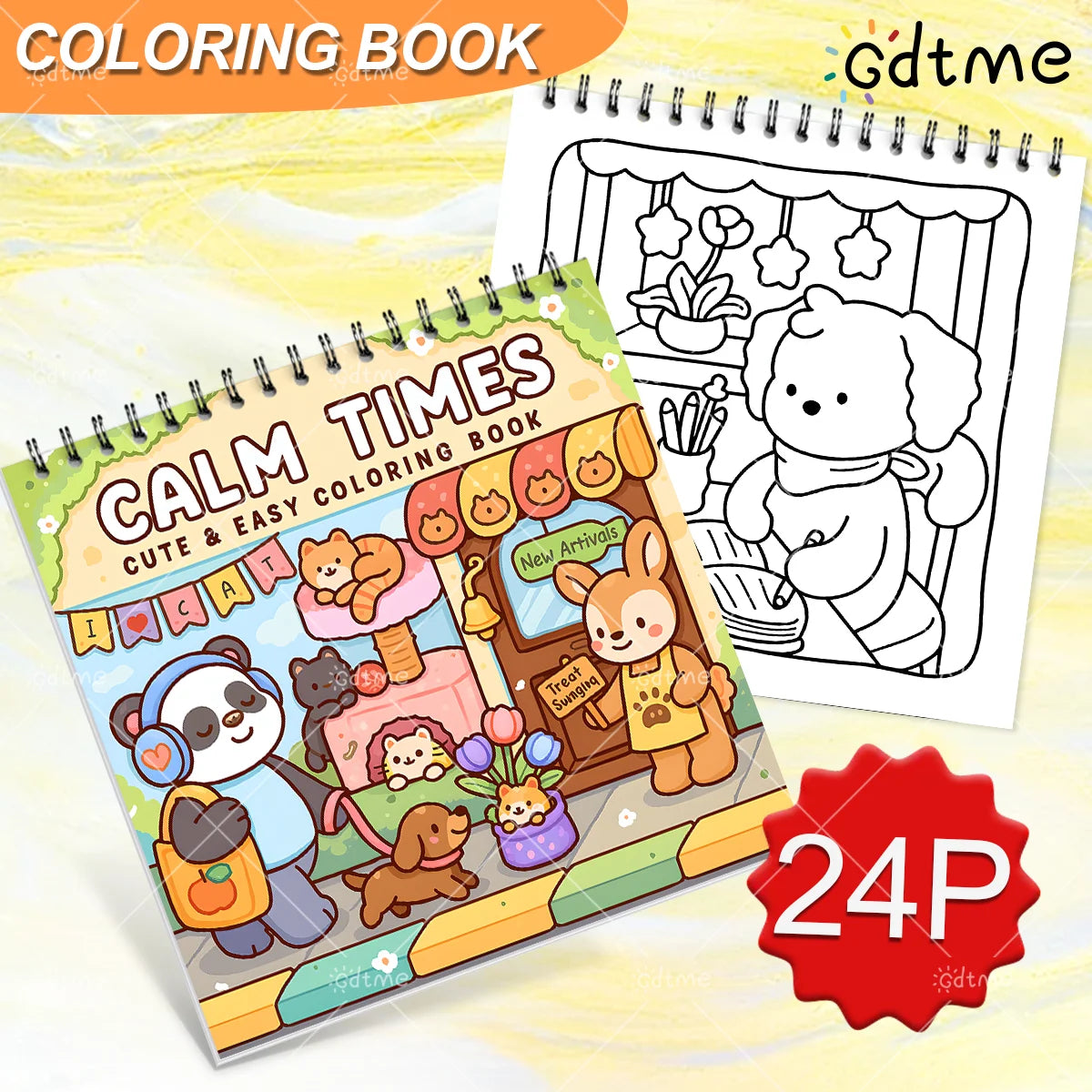 CALM TIMES Coloring Book for Adult Featuring Spiral binding 24pages for Relaxation Kid Educational DIY Painting Drawing Book