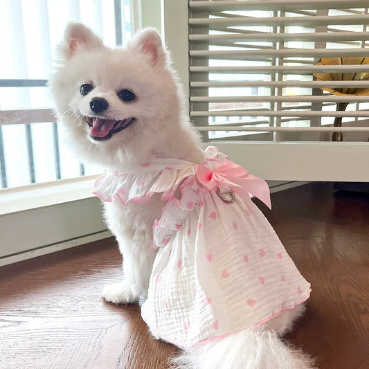 Dog Cooling Dress Summer Thin Bow Heart Print Dog Clothes Pet Skirt Kitten Puppy Costume Chihuahua Bichon Yorkie Girls Dog Vest
