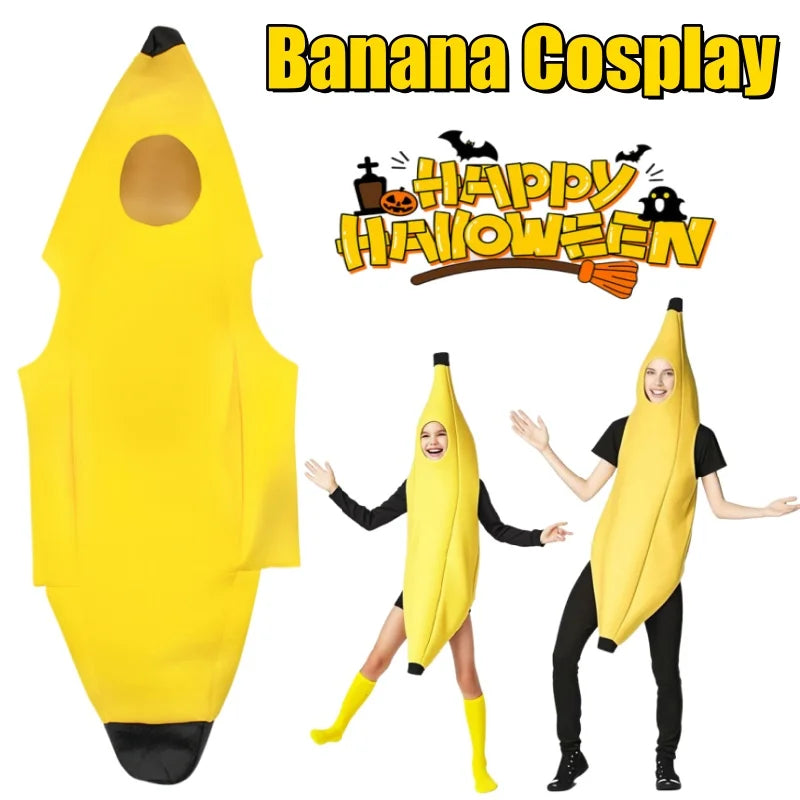 Banana Halloween Costume for Adults Kids Funny Fruit Stage Outfit Carnival Party Performance Wear Comedy Costume Set
