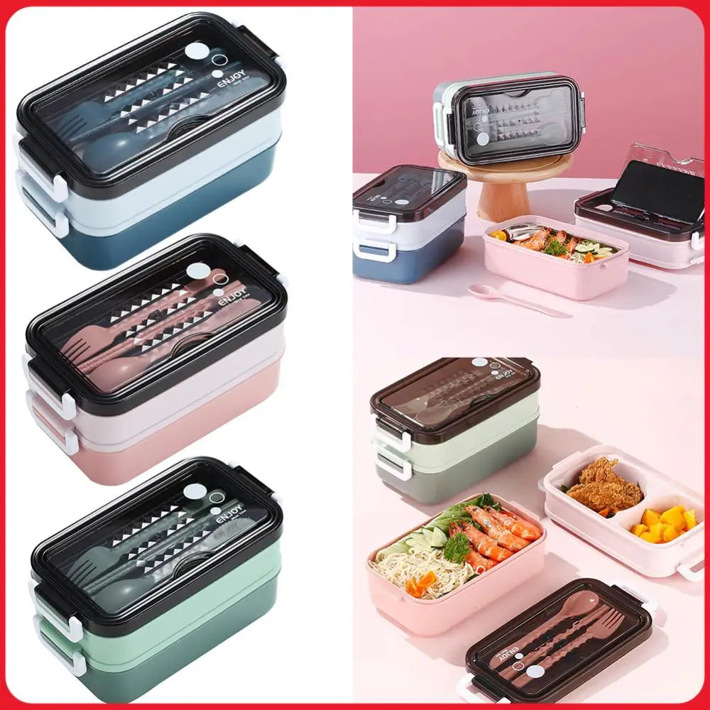 Bento Lunch Box Metal Lunch Box Containers Thermo Leakproof Lunch Containers 2 Layers Bento Box For  Kids Office Worker