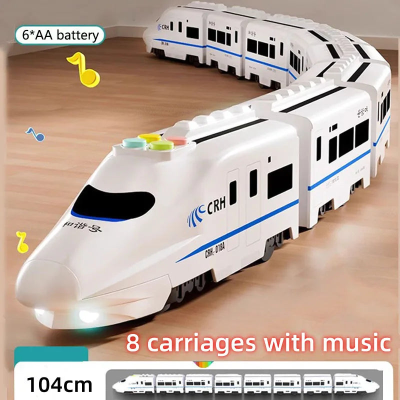 Kids DIY Simulation High Speed Railway Train Toy Car Electric Sound Light Model Train Educational Toys for Boys Girls Gift