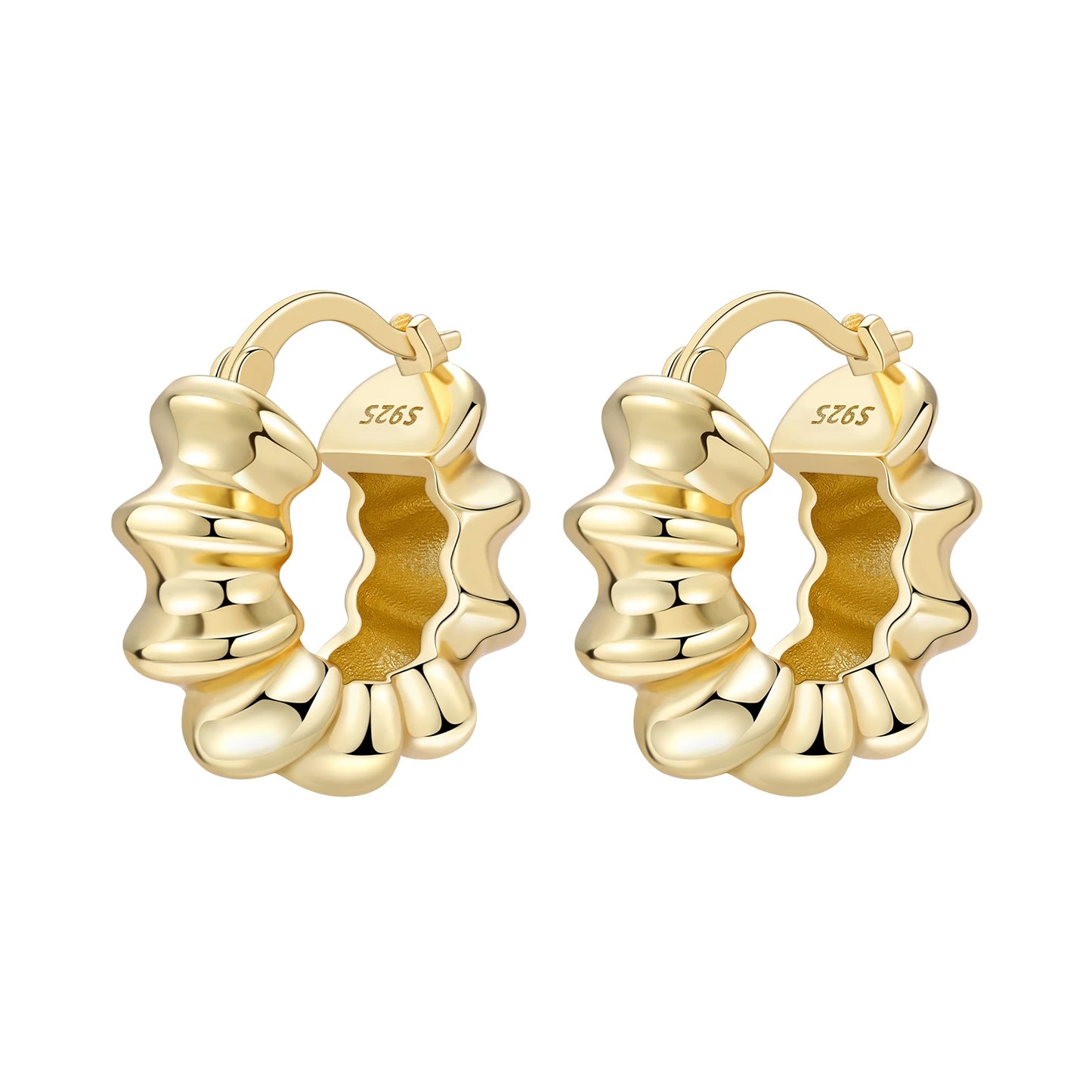 Orstarry S925 Sterling Silver Earring Artistic Textured Square Hoop Earring 18K Gold-plated For Women Birthday Gift Fine Jewelry
