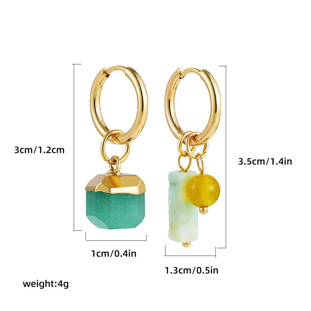Vintage Natural Stone Agate Classic Drop Earrings Simple Crystal Rectangle Bead Asymmetric Earrings Bohemia Jewelry Female