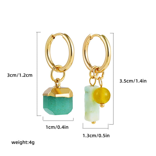 Vintage Natural Stone Agate Classic Drop Earrings Simple Crystal Rectangle Bead Asymmetric Earrings Bohemia Jewelry Female