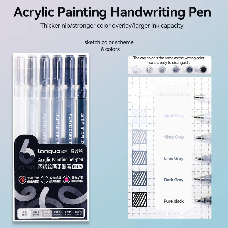 Languo 90 Colors Painting Acrylic Gel Pens Large Capacity Ink Pen for Drawing Diary Diy Coloring Doodling Painting Art Supplies