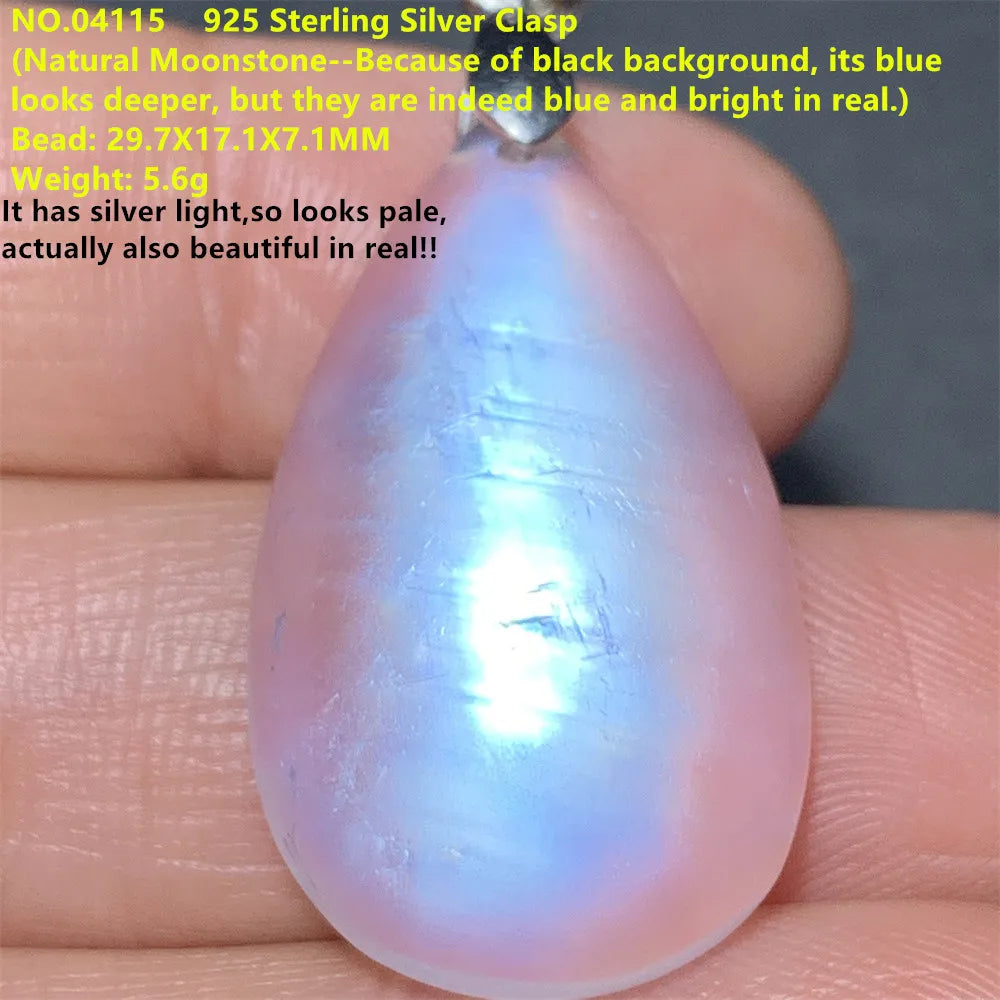 Natural Colorful Moonstone Pendants Necklaces Unusual Women Big Orange Blue Light Rainbow Moon Stones Bead Gemstone Jewelry S925