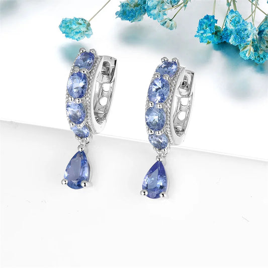 Natural Tanzanite Sterling Silver Clip Earring 2 Carats Genuine Light Blue Tanzanite Unique Design S925 Fine Jewelrys Gifts