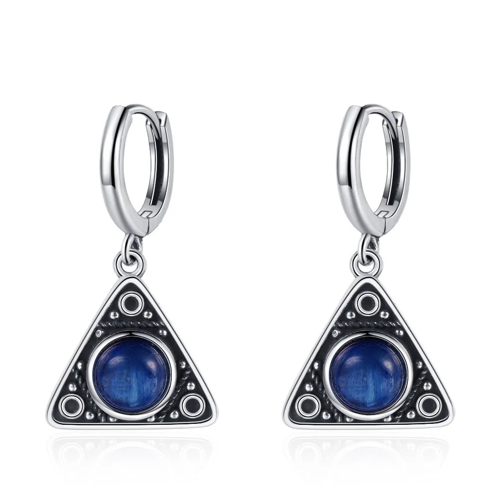 New Elegant Natural Kyanite S925 Silver Drop Earrings for Women Vintage Jewelry Wedding Engagement Hoop Earrings Gifts
