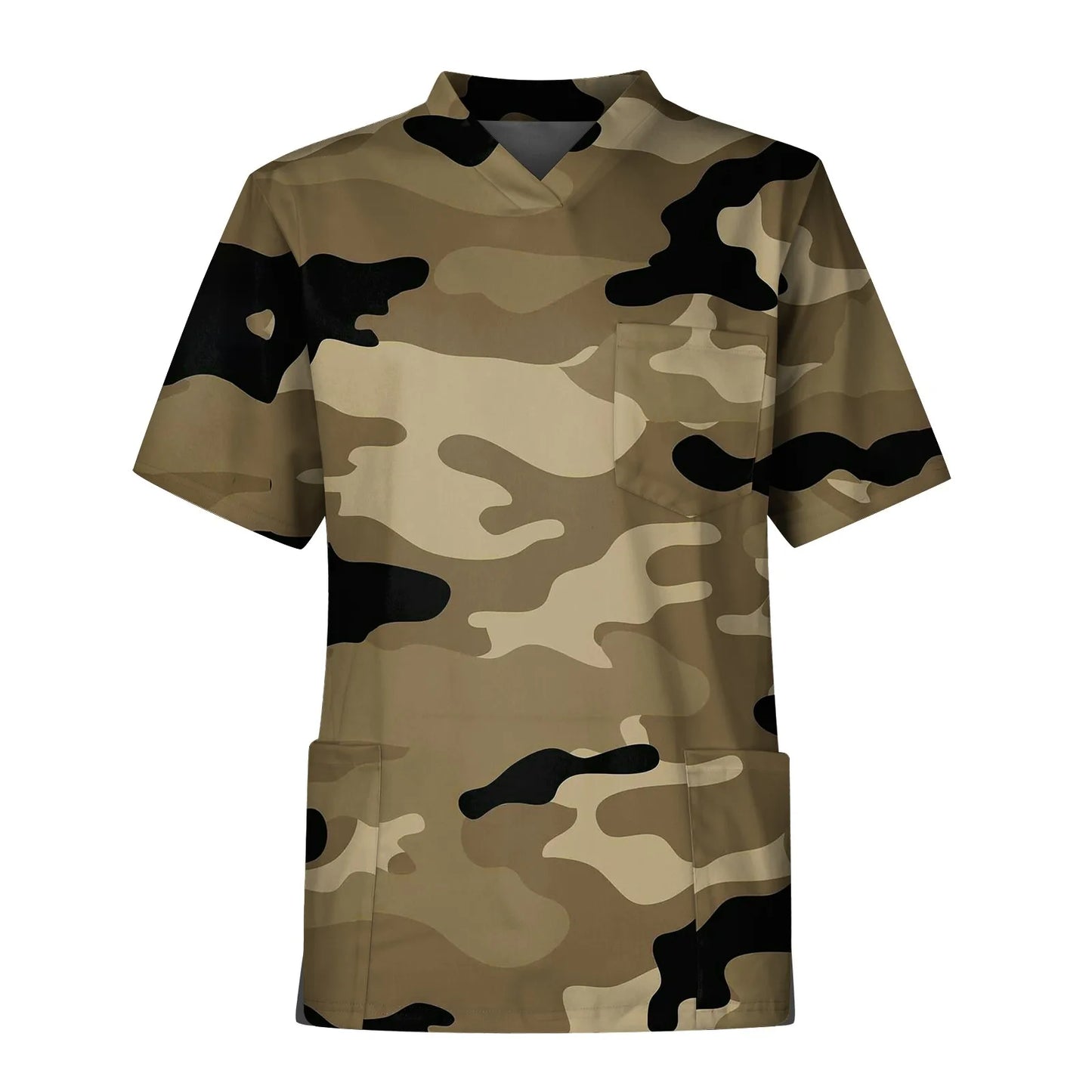 Men'S Camouflage Print Nurse Uniforms Short Sleeve Tops V-Neck Tops Working Pocket Blouse Male Men'S Clothing Uniform T-Shirts