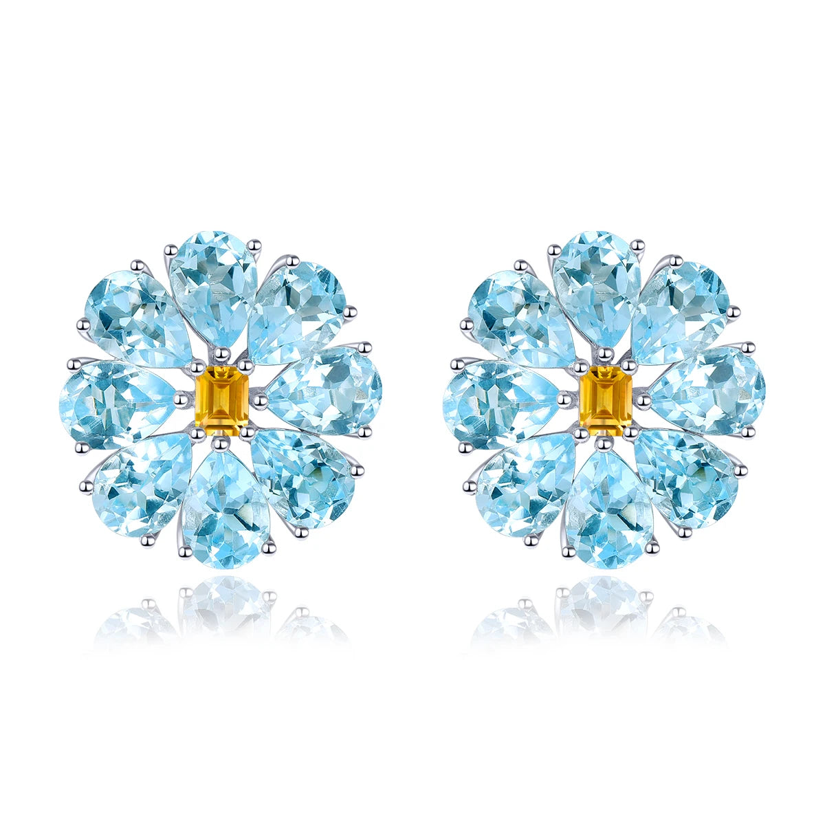 Natural Sky Blue Topaz Sterling Silver Earring 7.8 Carats Genuine Gemstone Citrine Flower Design Spring New Design S925