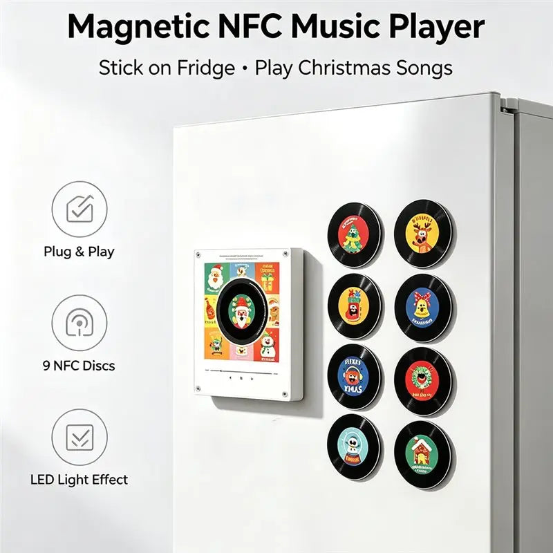 ABFS Built-In LED Xmas Christmas Fridge Magnet Magnetic Music Touch To Play Vinyl Record Player Night Light