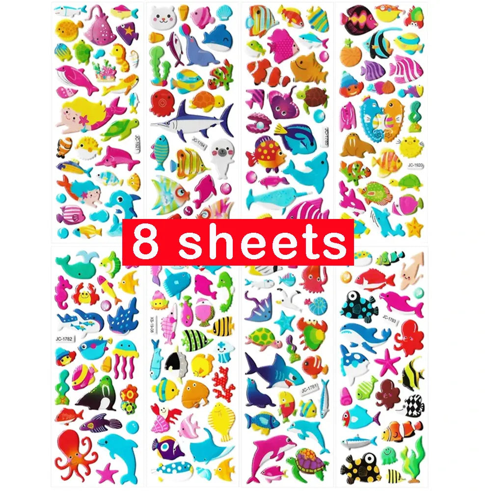 3D Cartoon Animal Puffy Small Stickers Sheets Bulk for Kids Toddlers Foam Sticker Zoo Sealife Animals for Girls Boys Gifts Party