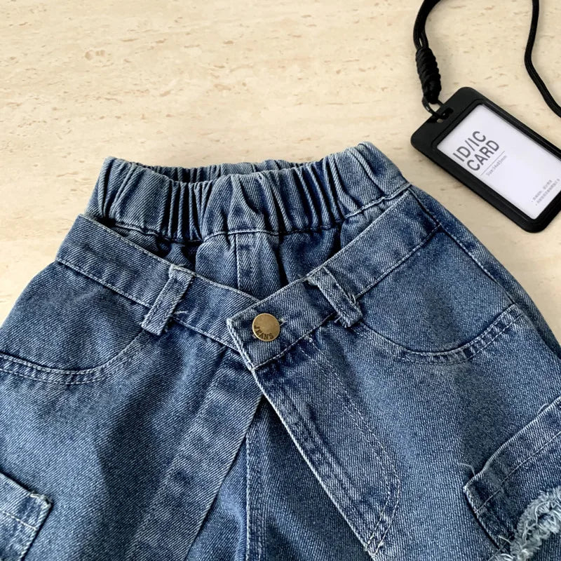 Boys Pants 2026 Spring and Summer New Childrens Clothes Korean Style Boys and Girls Fake Two Design Sense Casual Jeans