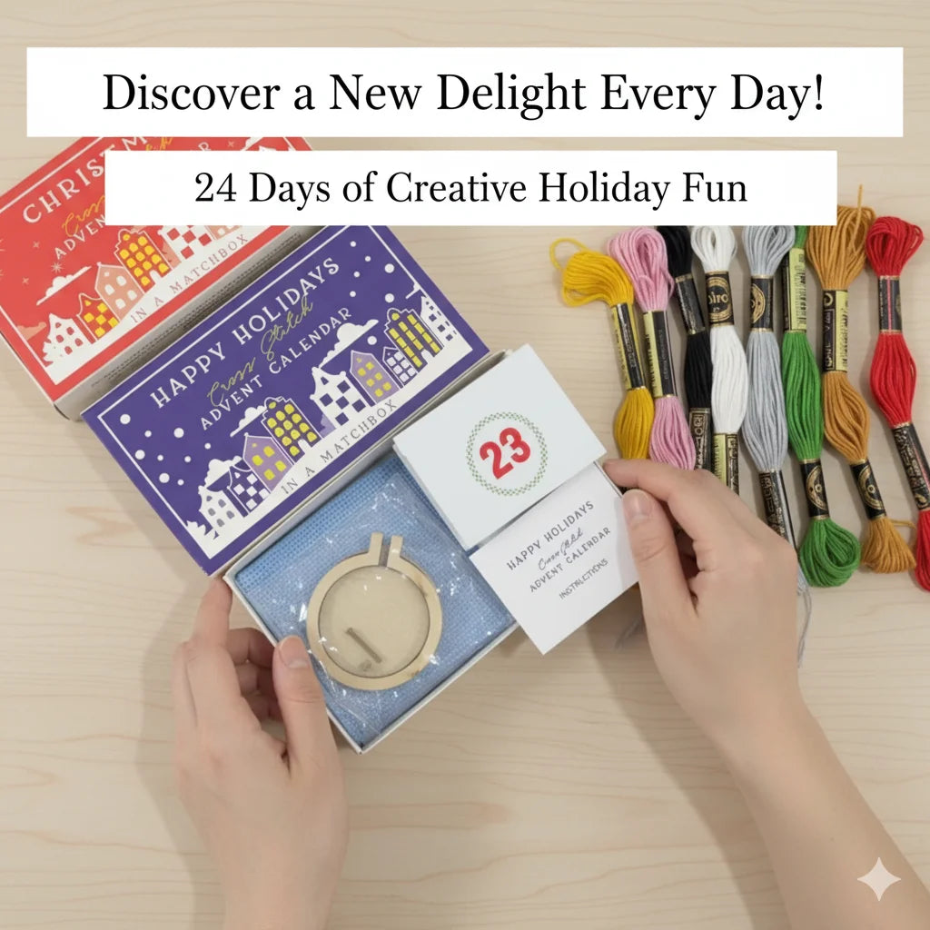 24 Days Countdown Cross Stitch Advent Calendar DIY Embroidery Kit For Christmas Gift With Thread Floss Holiday Countdown Craft