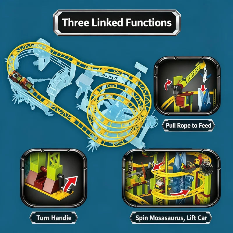1061 Building Block Track Adventure Research Lab Roller Coaster Large Assembly Mechanical Dinosaur Roller Coaster Building Block