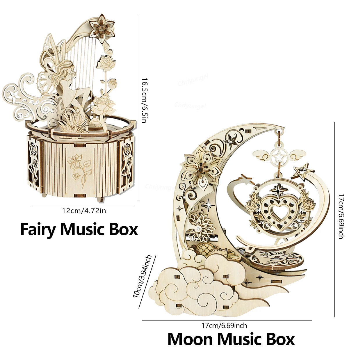 3D Wooden Puzzle Moon Star Model Music Box Building Kits Rotating Craft Decor Educational STEM Toy Gift for Adults Teens Kids