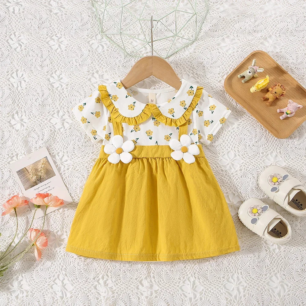 Baby Girl Dress Summer Small Floral Print Lace Lapel Cute Baby Girl Dress Summer Vacation Two Cute Baby Girl Dresses