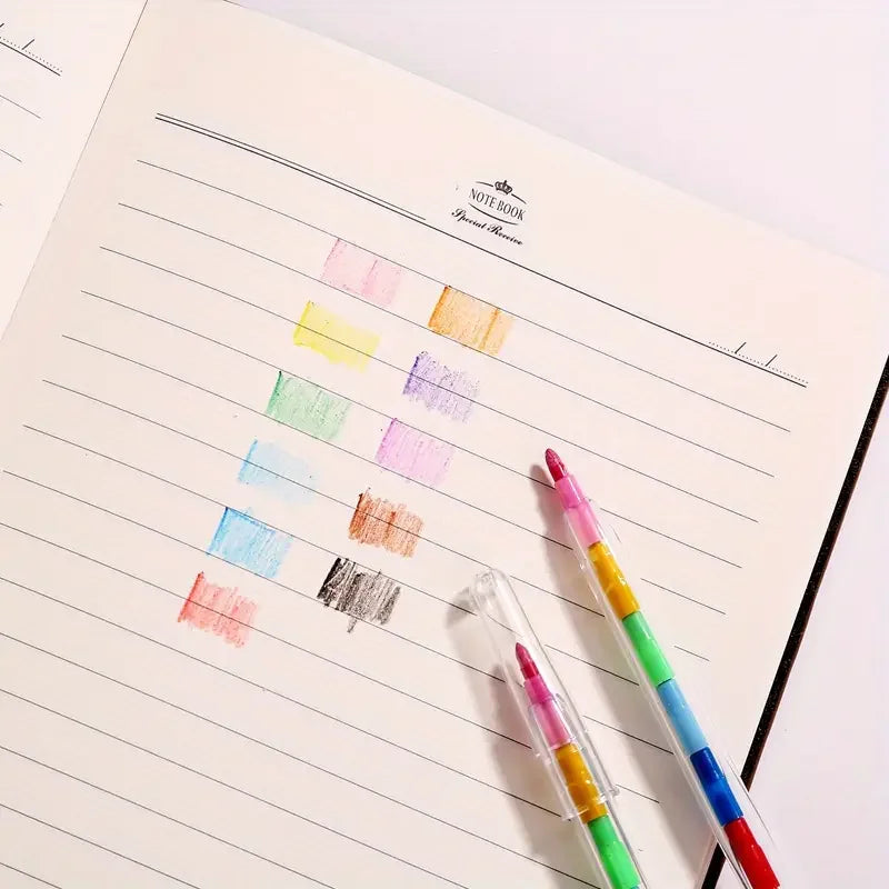 12Pcs/Set Colorful Building Blocks That Can Be Strung Together and Adjust in Height, Crayon Set with 11 Vibrant Colors, Vibrant Art and Craft Pens, Ideal for Birthday Parties, Back-To-School Supplies, and Reward Gifts