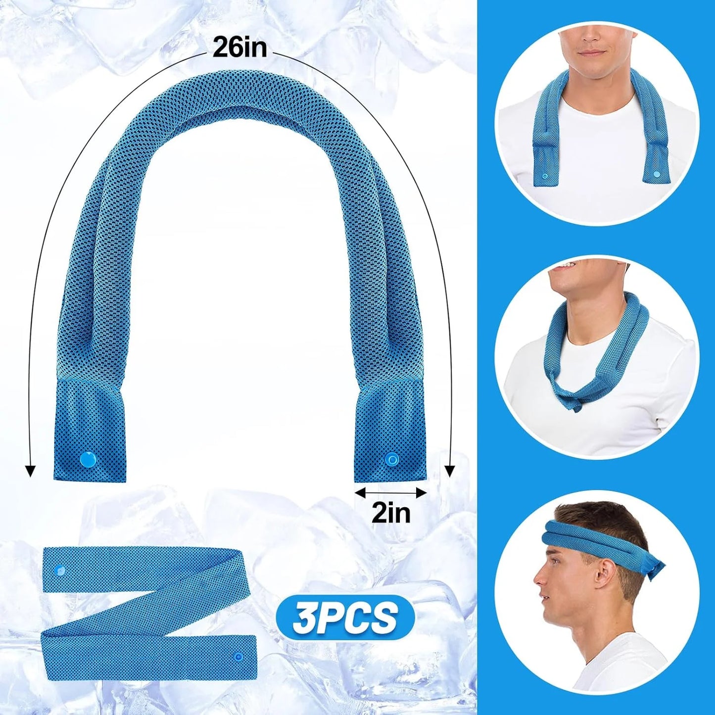 3 Pcs Cooling Neck Wraps - Cooling Towels with Ice Polymer, Soft Breathable Neck Coolers for Summer Heat Sports Gym Workout Men