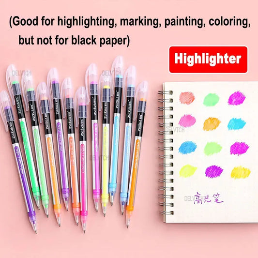 DELVTCH 12/24/36/48 Color Set Glitter Metallic Highlighter Gel Pen 1.0mm Tip For Art Marking Painting Drawing Kids Graffiti Gift
