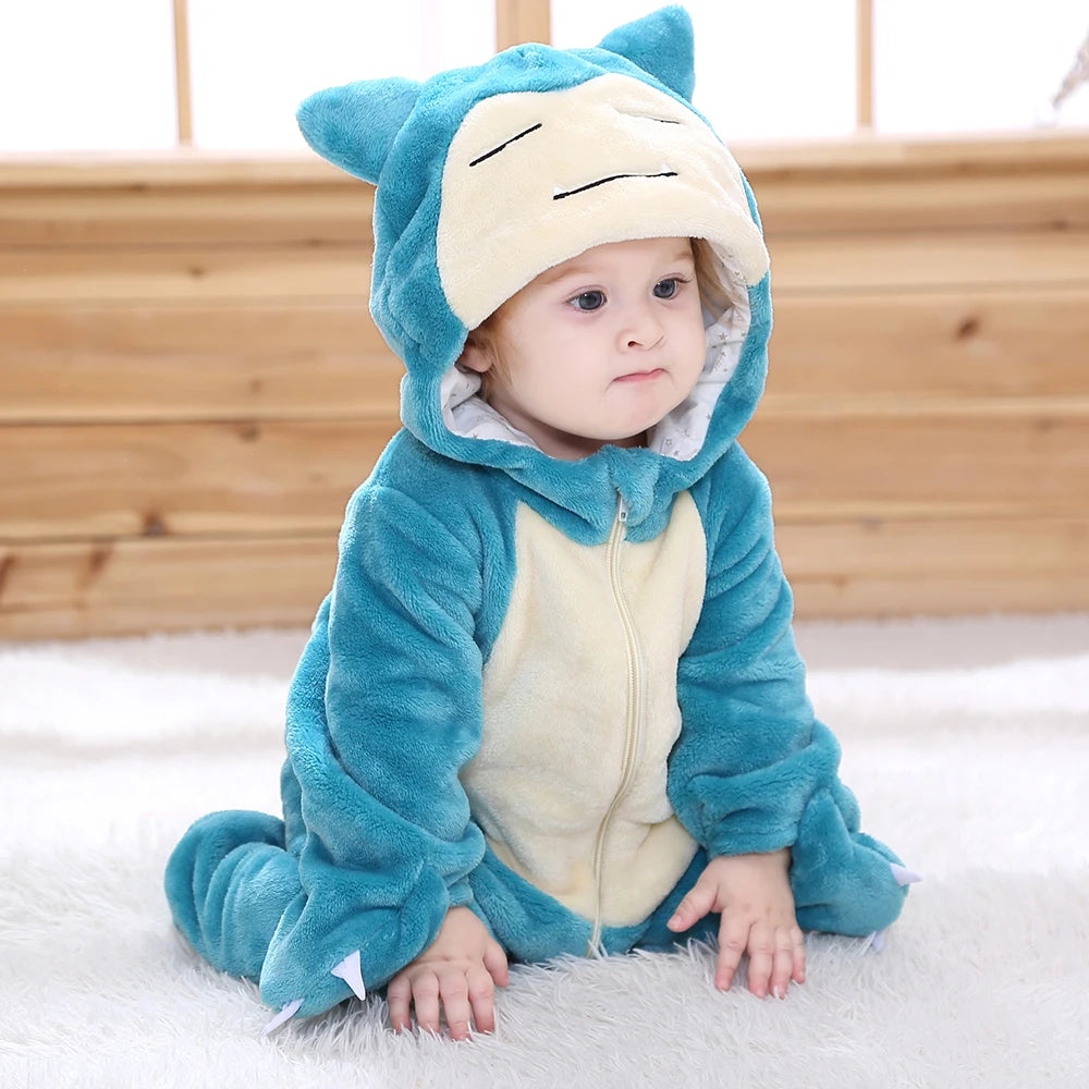 Anime Baby Romper pikachu Snorlax Onesie Newborn Boy Girl Clothes Flannel Soft Pajama Halloween Jumpsuit Kawaii Toddler Outfit